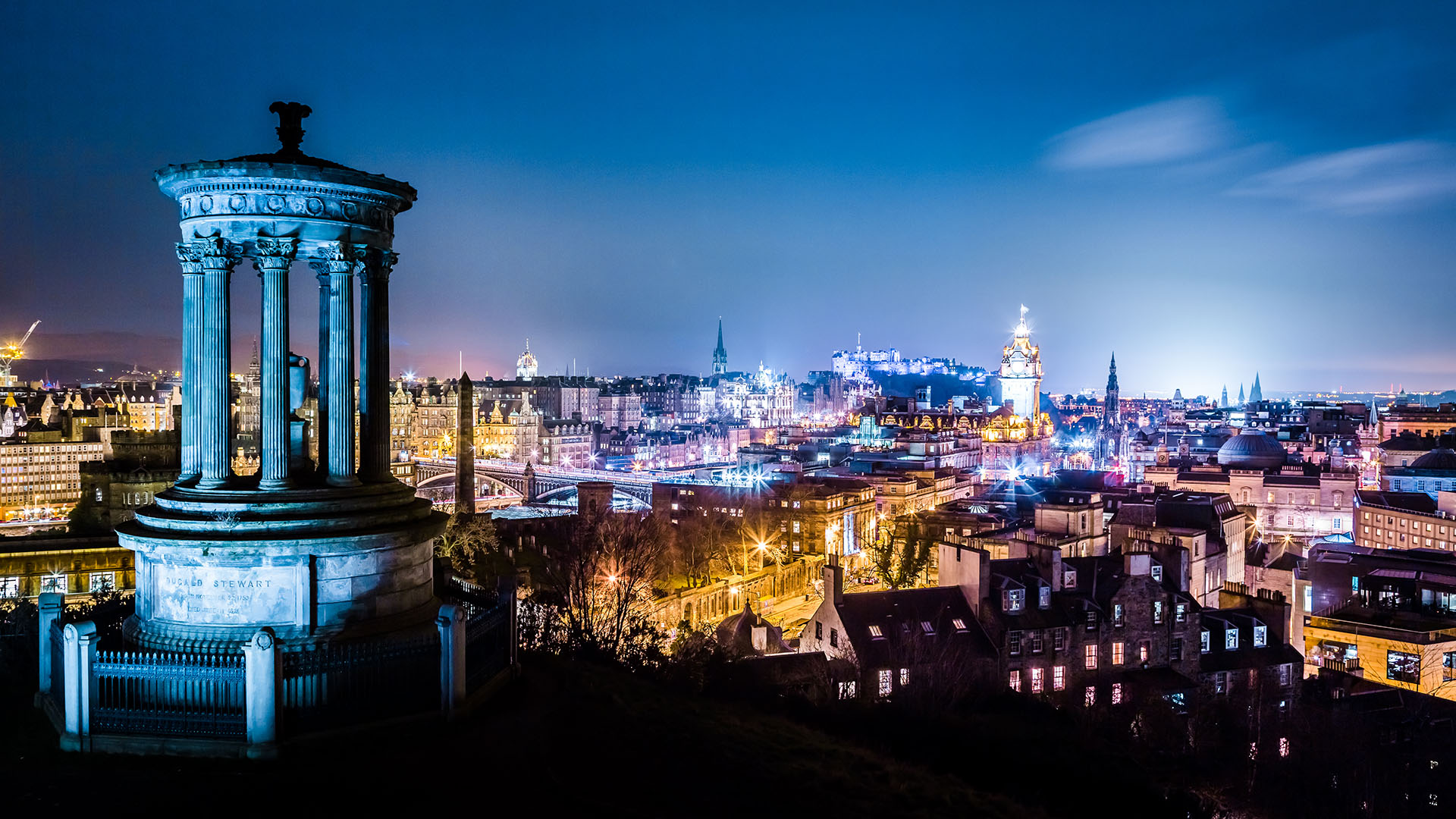 Night view from Calton Hill to Edinburgh